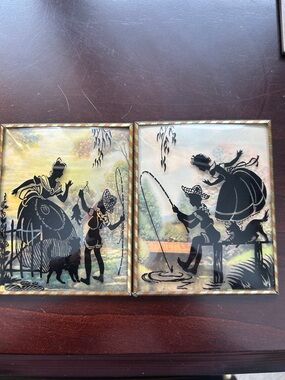 Vintage Silhouette Children Fishing & Play Wall Art - Black on Pastel Background